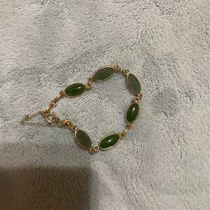 12K Gold-Filled Gold Nephrite Jade  Bracelet